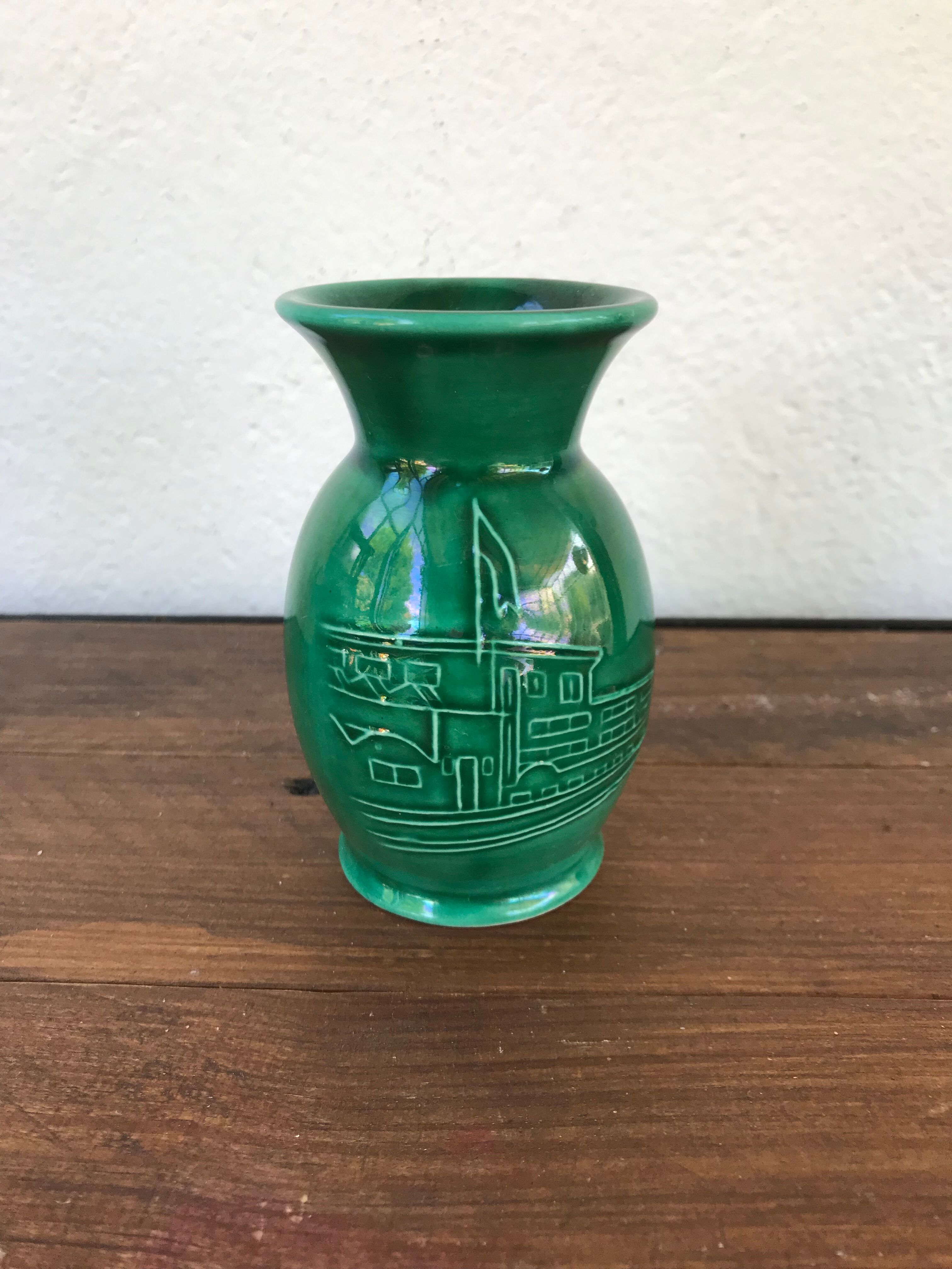 Old vase coop Noel 1955 ceramics green relief vintage decoration