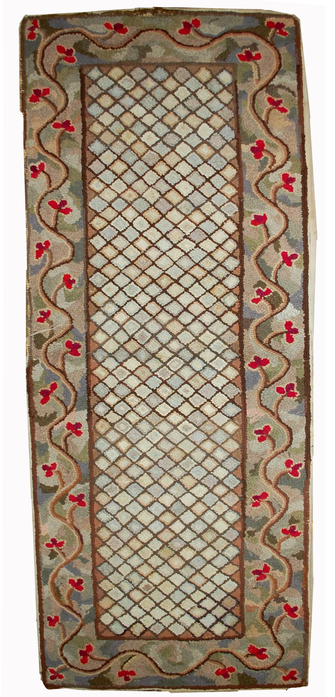 Old American Carpet Hooked handmade 88cm x 210cm 1880s, 1B509