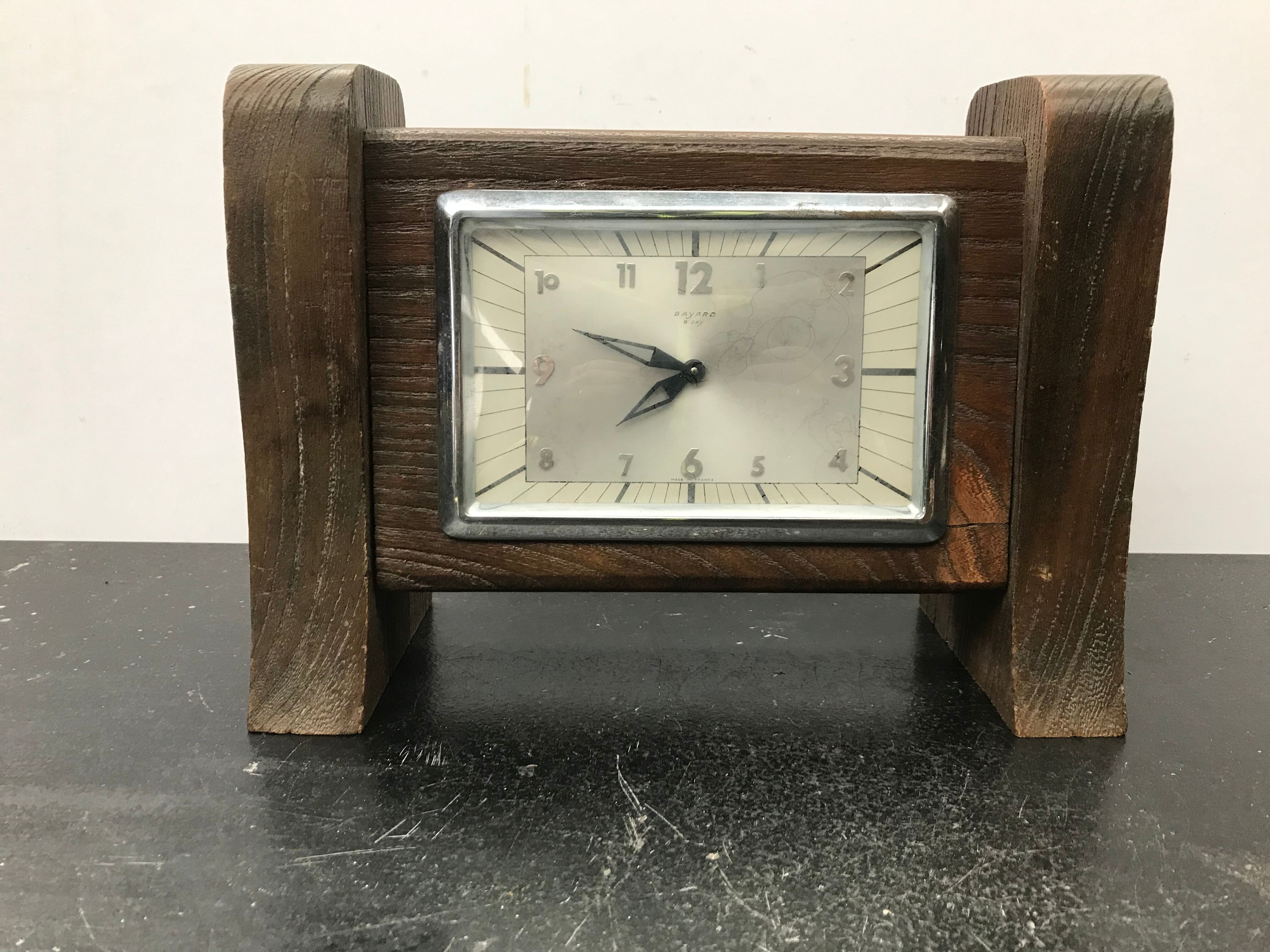 Bayard table pendule clock 8 days wood - vintage chromé metal