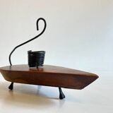 Brutalist olive wood candle holder vintage