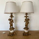 Pair of bronze lamps with puttis