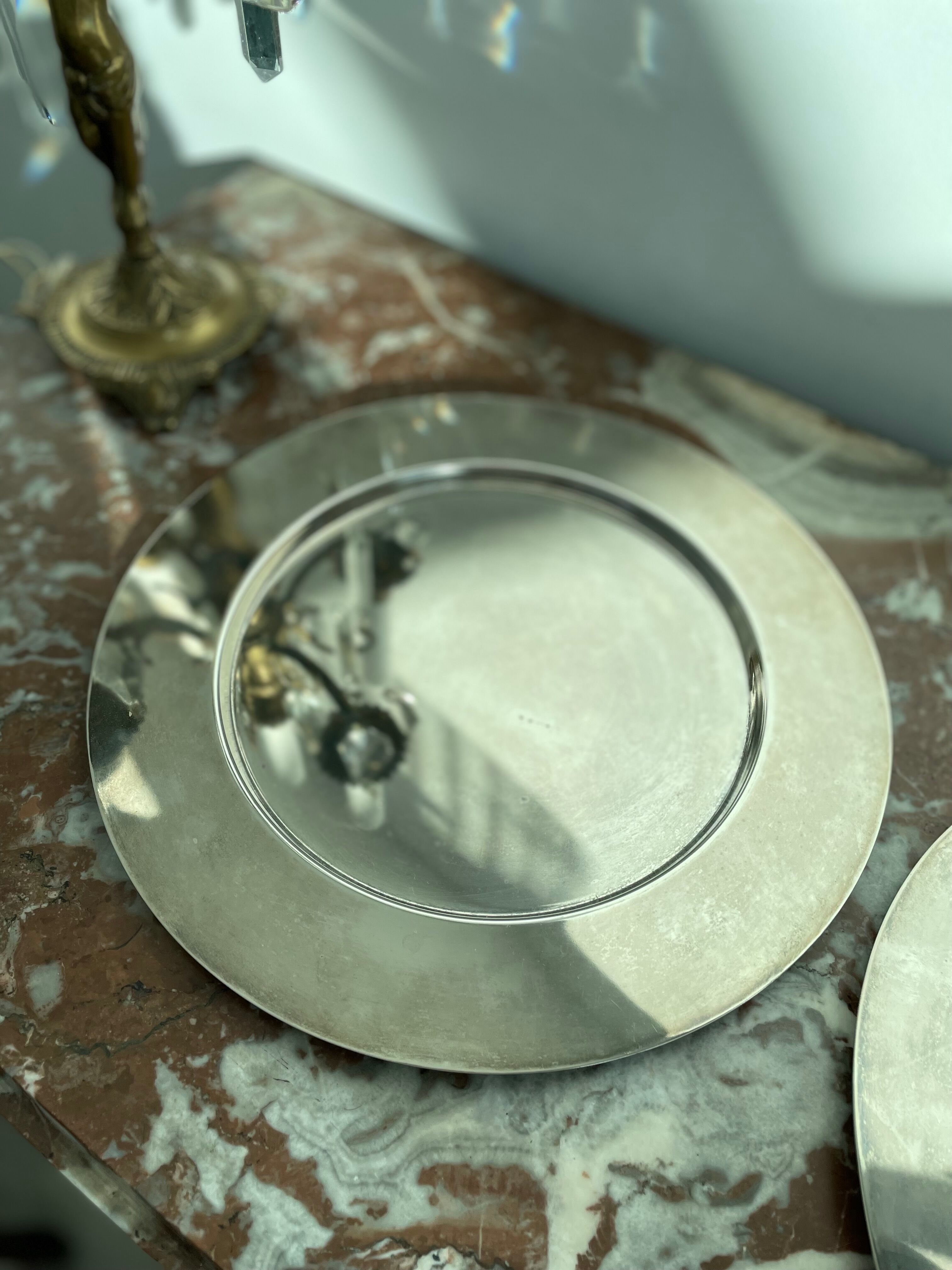 Pair of vintage, underplates, silver metal