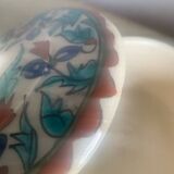 Glazed ceramic bonbonnière, hand-painted floral decoration.