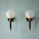 Pair of vintage wall sconces, brass sconce and opaque glass globe, vintage lamp, wall lamp, 50s.