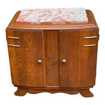 Table de chevet art déco en chêne massif et marbre des années 30