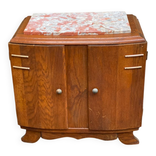 Table de chevet art déco en chêne massif et marbre des années 30