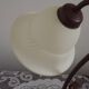 Vintage French Brown Metal Goose Neck Lamp With Textured Glass Shade
