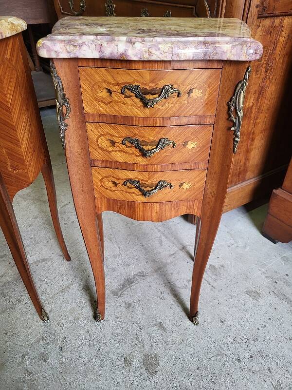Pair of rosewood bedside tables with marble top n° 2