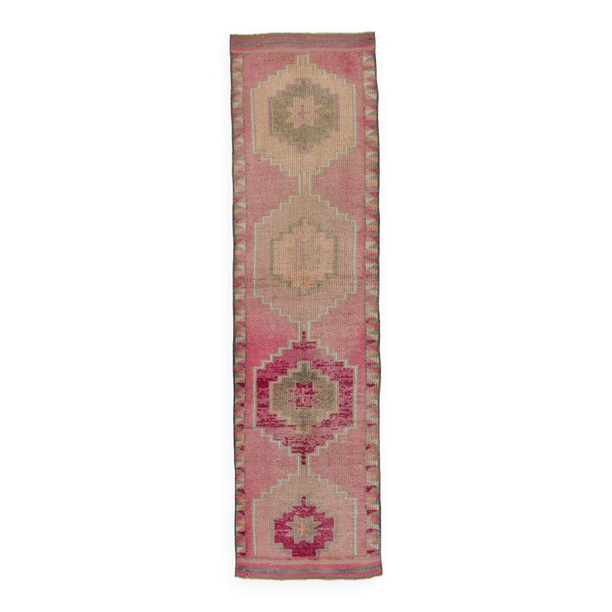 3x11 shades of pink vintage runner rug, 94x346cm