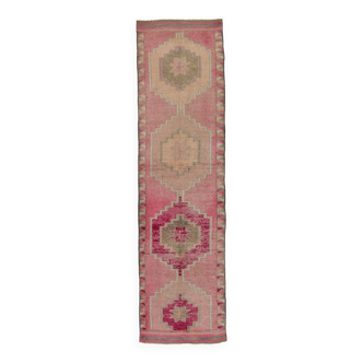 3x11 shades of pink vintage runner rug, 94x346cm