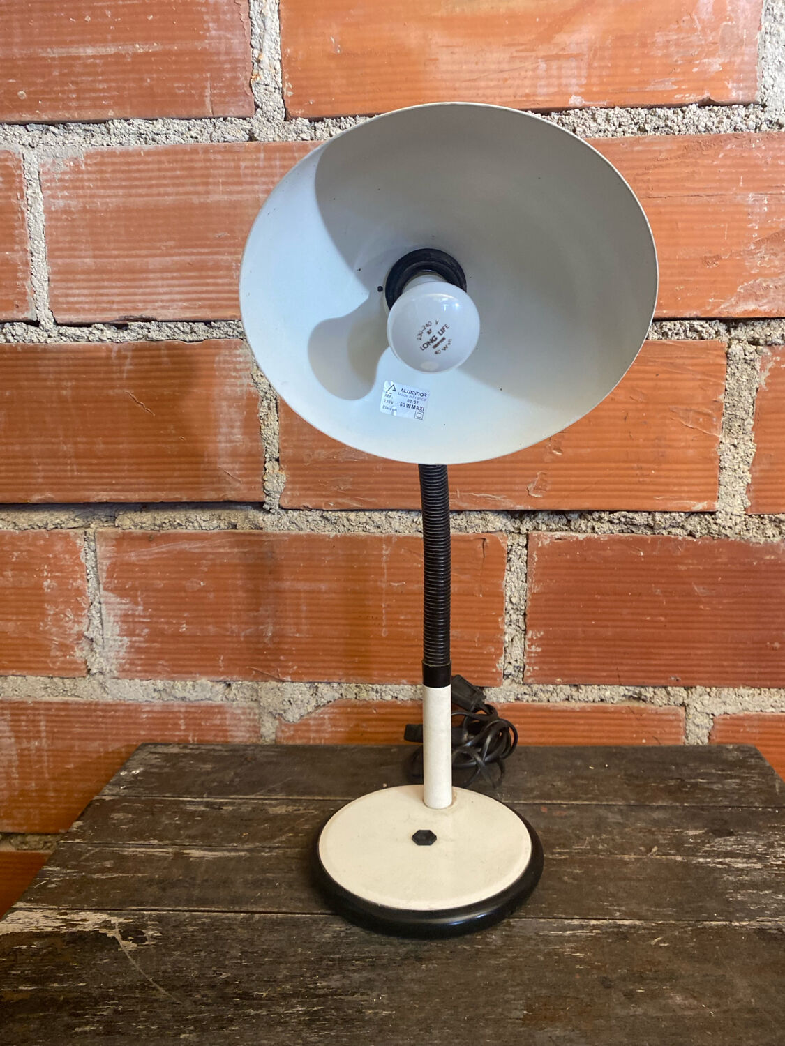 Vintage Aluminium Desk Flexo Lamp ALUMINOR White Metal + Aluminium Globe