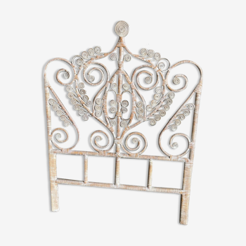Headboard in rattan peacock white patinated for bed 90cm