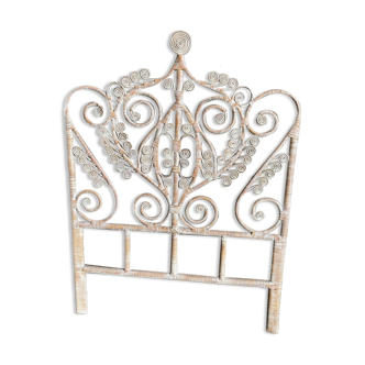 Headboard in rattan peacock white patinated for bed 90cm