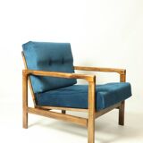 Vintage armchair navy blue velvet Mid century modern design by Zenon Bączyk 1965