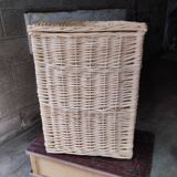 White rattan laundry basket