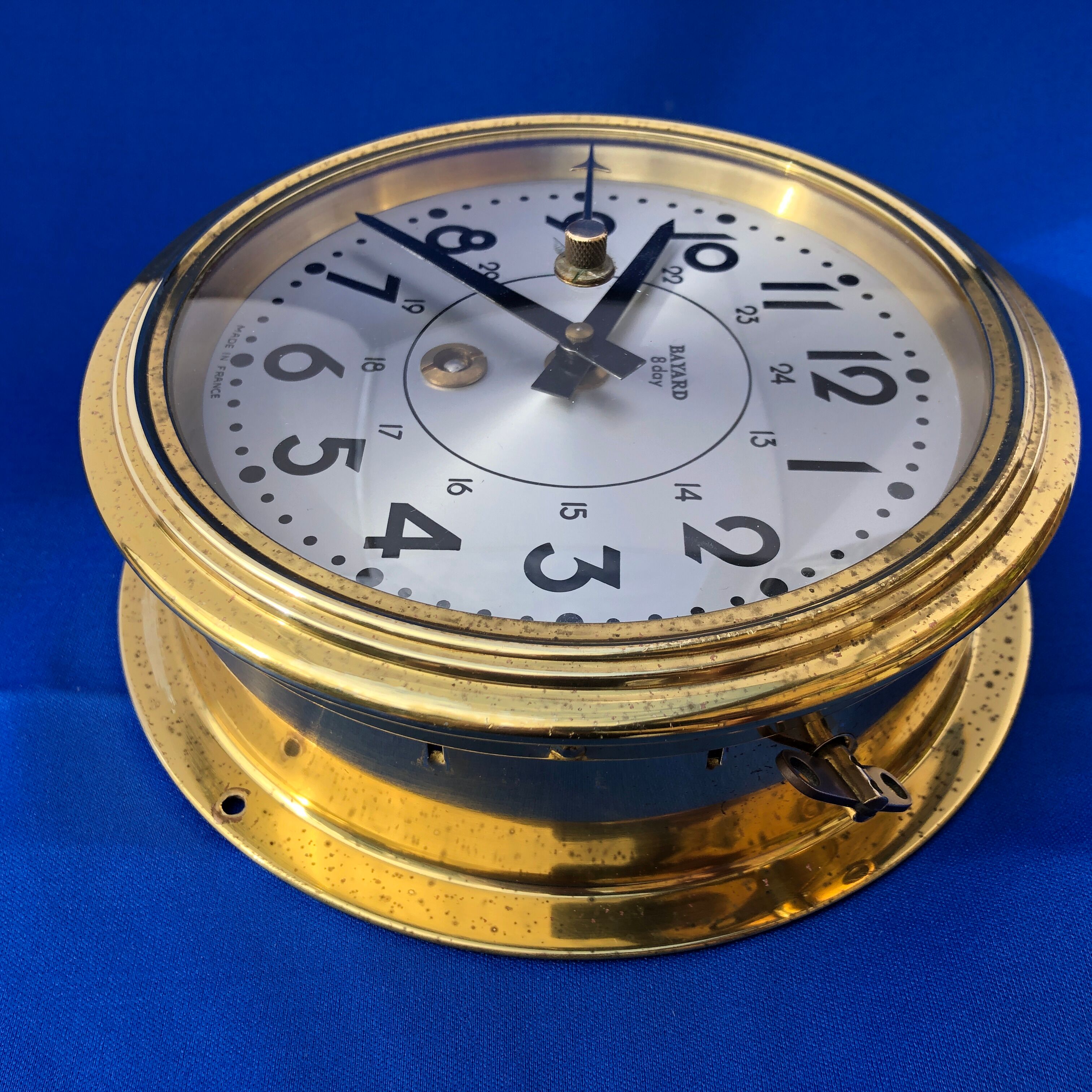 Old modernist brass wall clock 1930 bayard movement 8 days