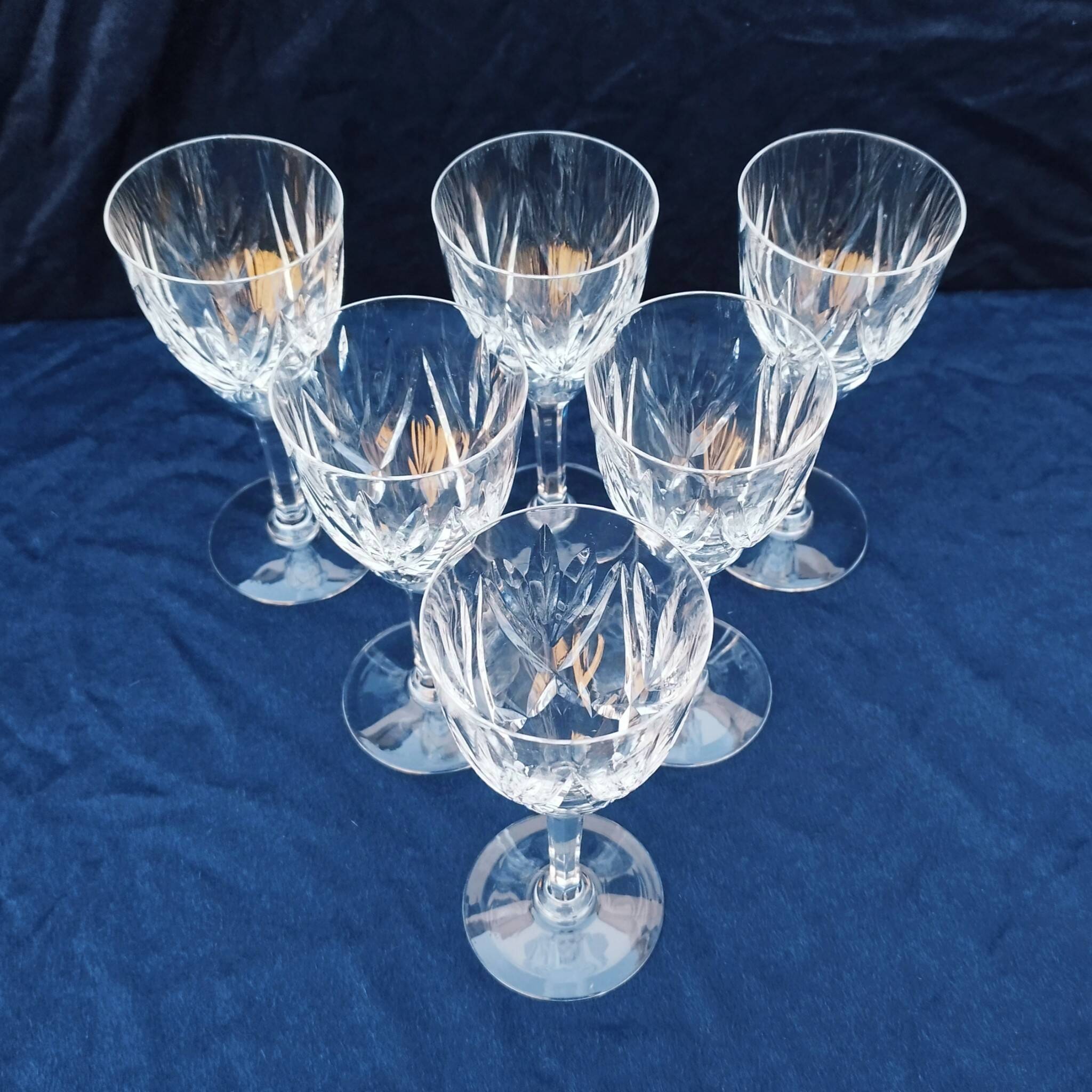 Six vintage Saint Louis Monaco cut crystal wine glasses