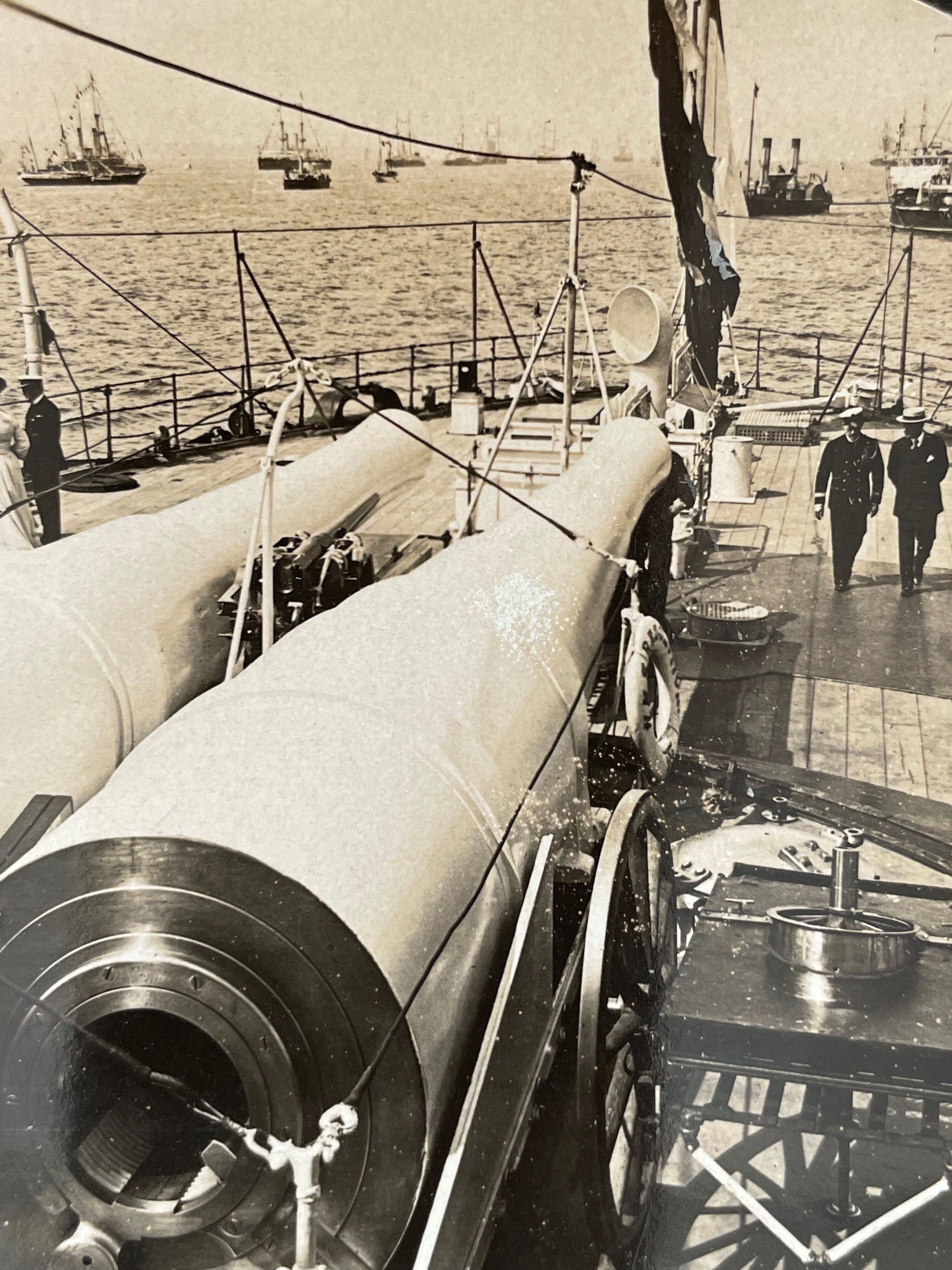 Old photography stereo, stereograph, luxury albumine 1903 English warship