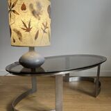 Ceramic lamp signed jm dehoux lampshade in feathers and dried flowers
