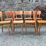 Vintage chairs stamped Thonet in curved beech wood and curved cp backrest.