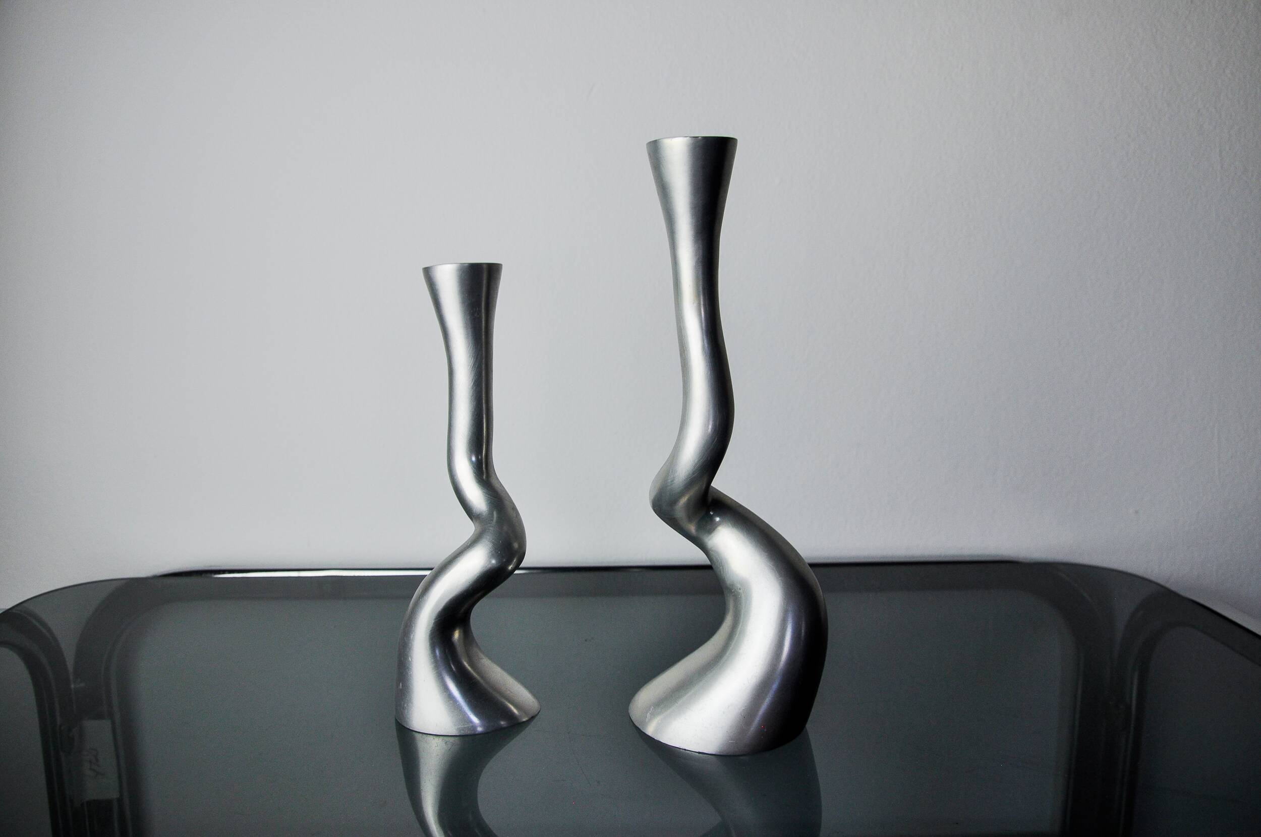 Paire de bougeoirs brutalistes par art3, espagne, 1970