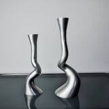 Pair of brutalist candle holders by art3, spain, 1970