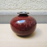 Ancien Vase Boule Signé en Céramique Finition Laqué