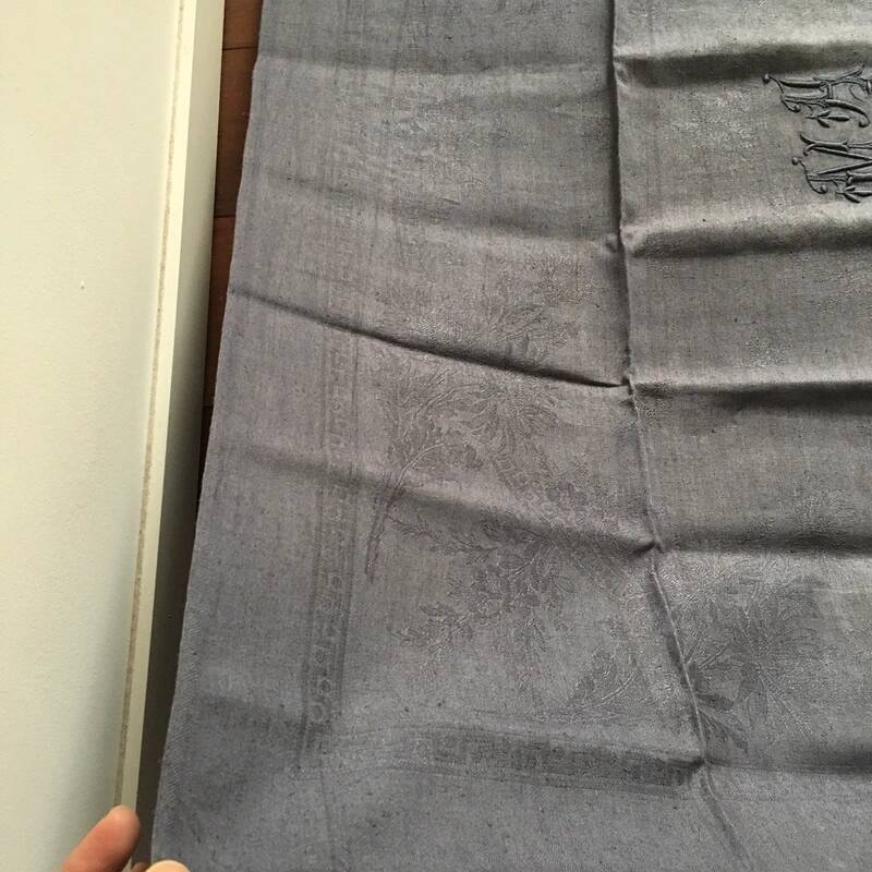 Old embroidered table napkin MA dark grey