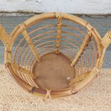 4 armchairs and a coffee table made of rattan and bamboo wood, vintage.