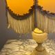 Alabaster lamp, frilled shade with fringes, 1930s-1940s.