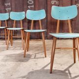 Series of 4 wooden chair Ton (Ex Thonet) 1960