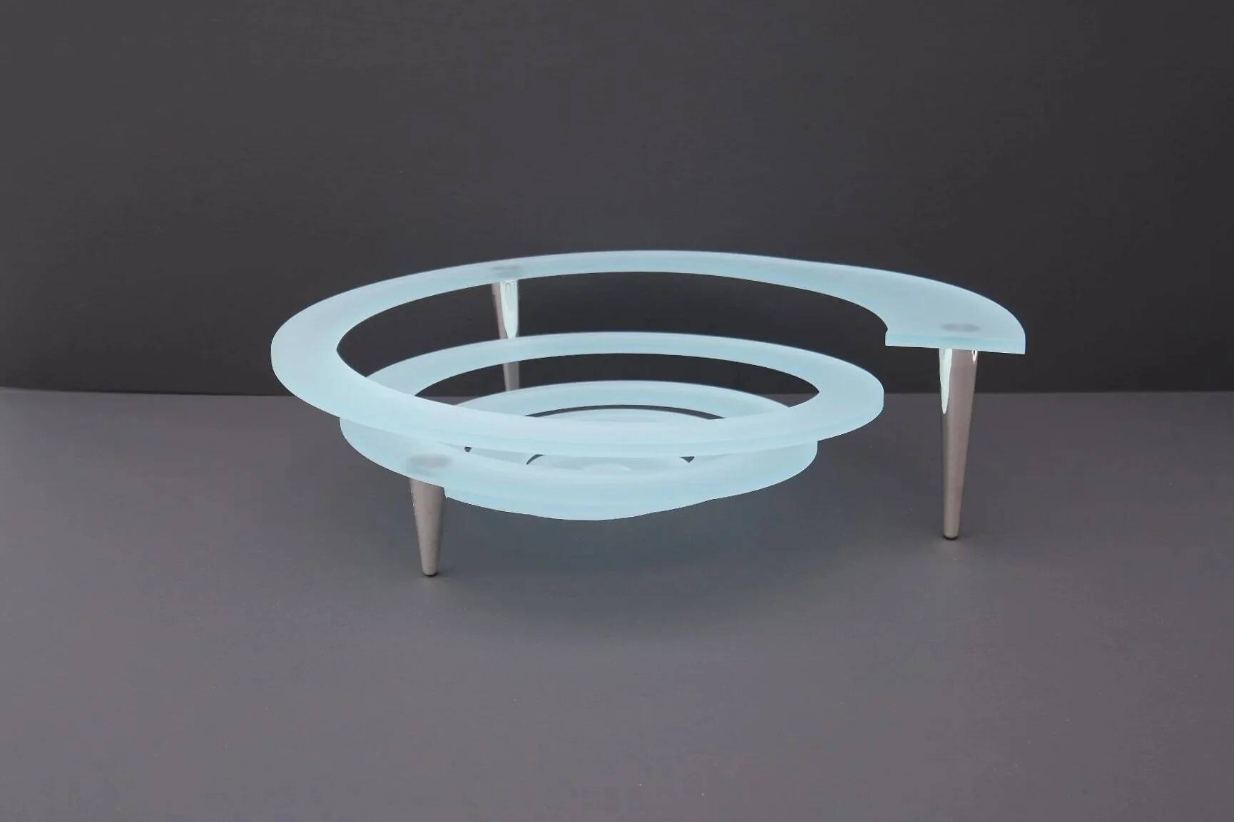 "Spirale" fruit bowl by Giuseppe Rocco for RSVP in glass and silver-plated metal, Italy 1980