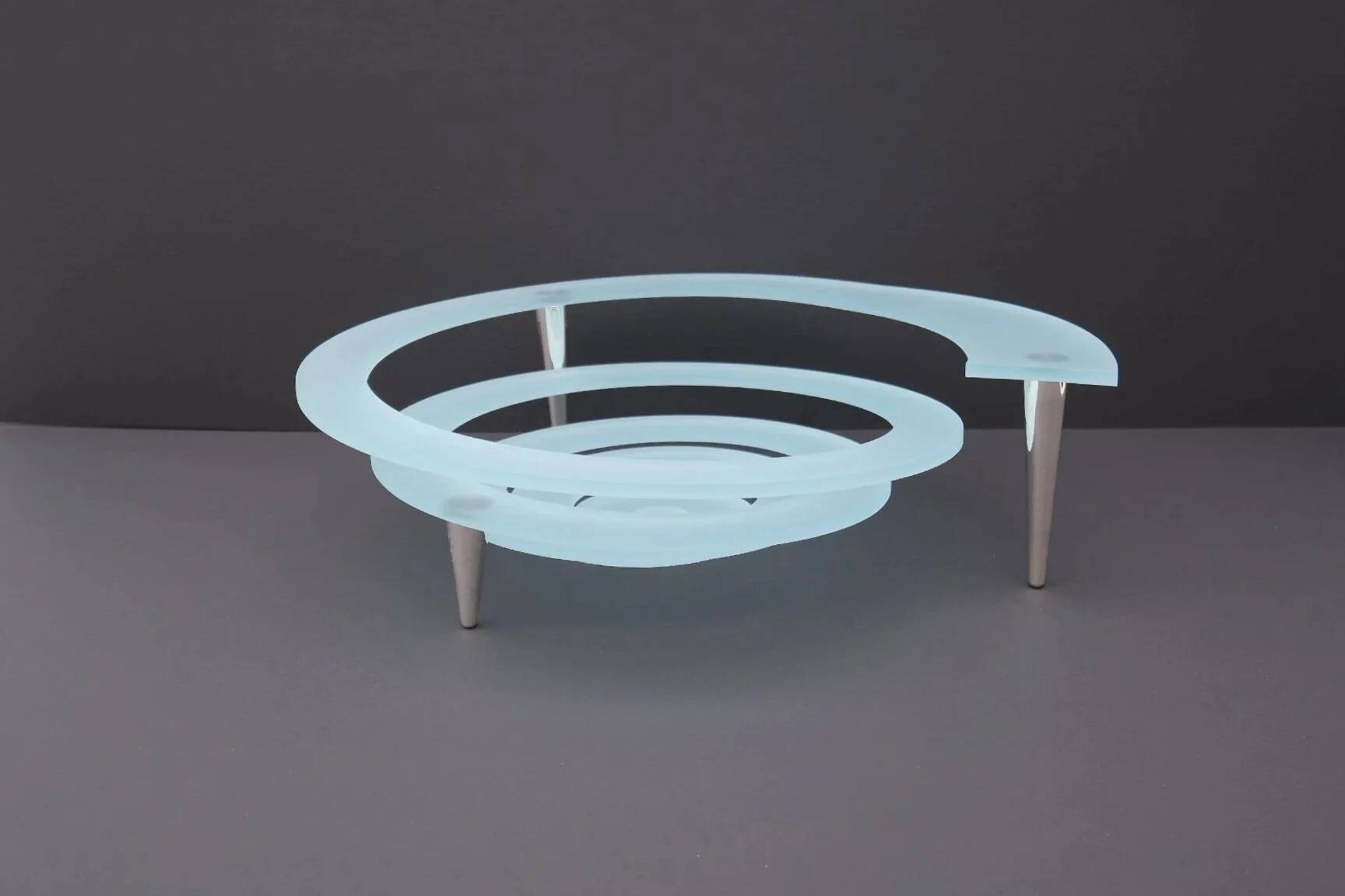 "Spirale" fruit bowl by Giuseppe Rocco for RSVP in glass and silver-plated metal, Italy 1980
