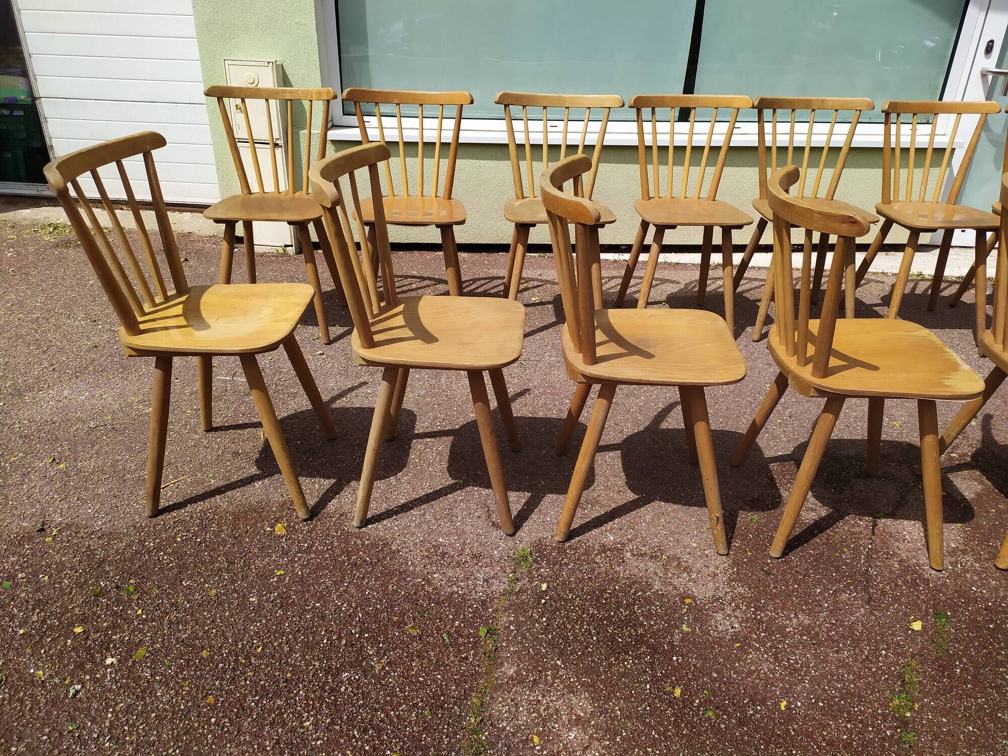 Set of 18 wooden bistro chairs - vintage - year 50 - 60