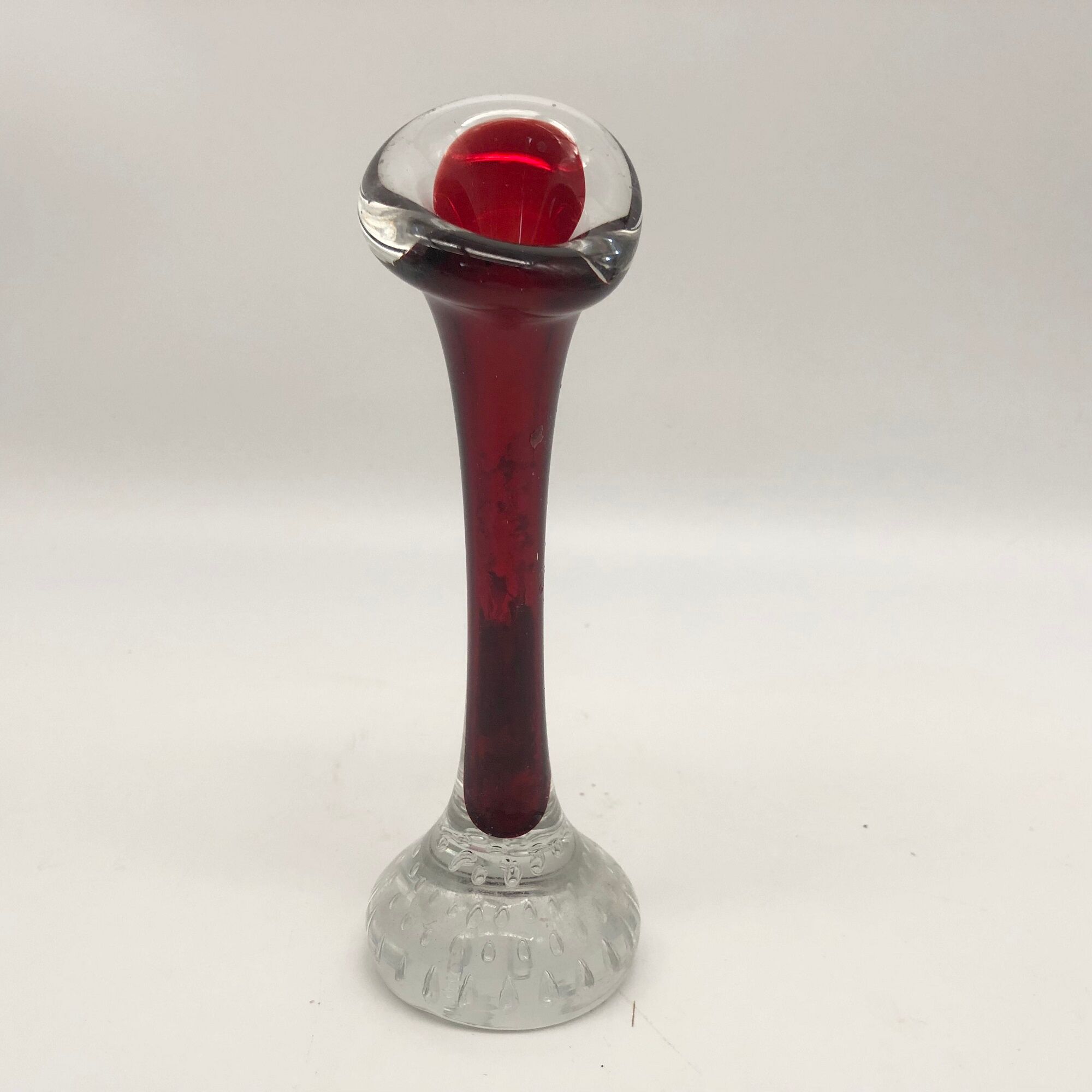 Duo of glass candle holders in the style of Murano