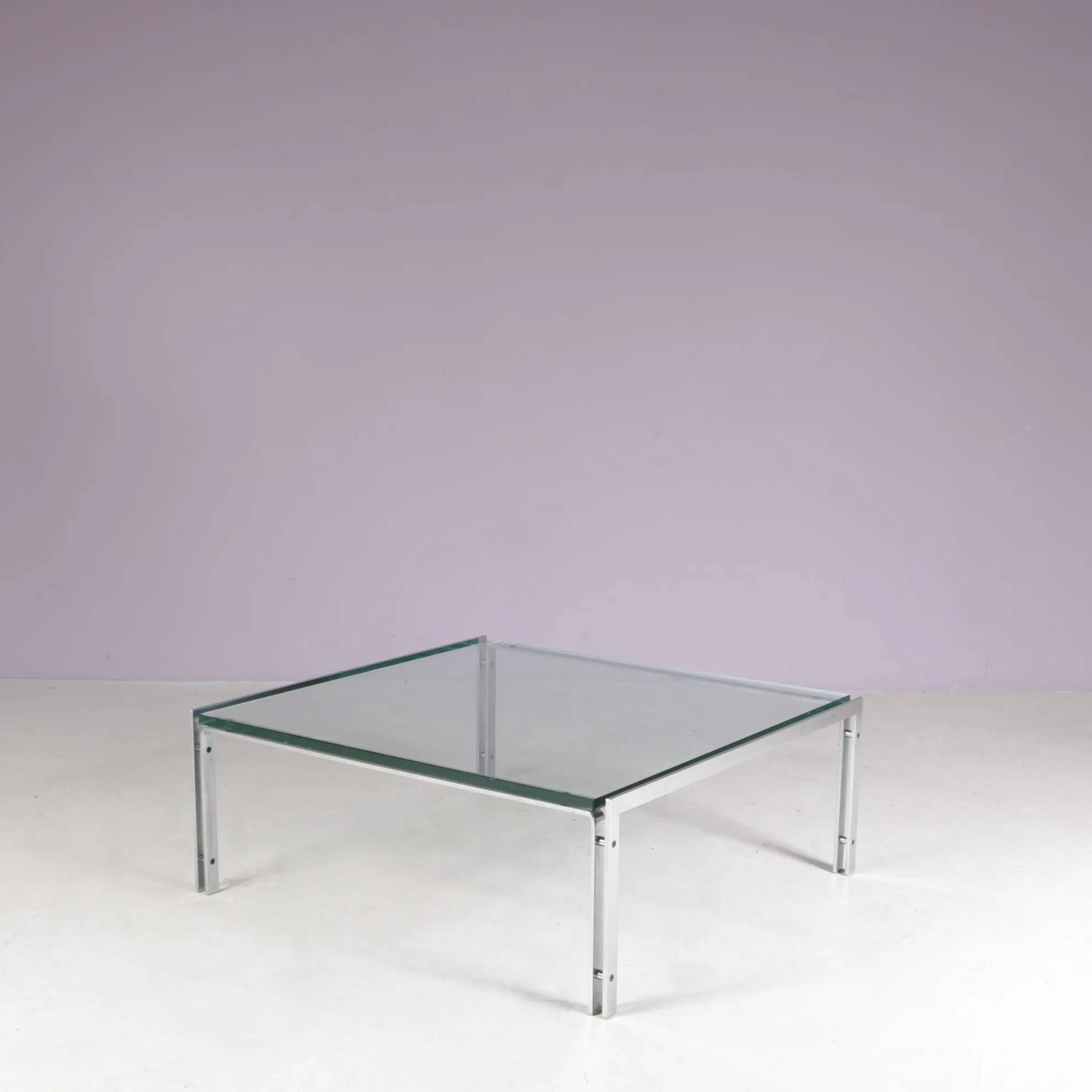 1960s coffee table with chrome frame and glass top by Hank Kwint for Metaform Netherlands