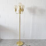 large golden floor lamp by Sölken Leuchten with four glass spheres, Mid Century floor lamp