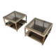 Pair of octagonal chrome side tables with tinted glass tops