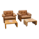 Pair of armchairs with cognac-colored pouf, "Coronado" model by Afra & Tobia scarpa for B&B It