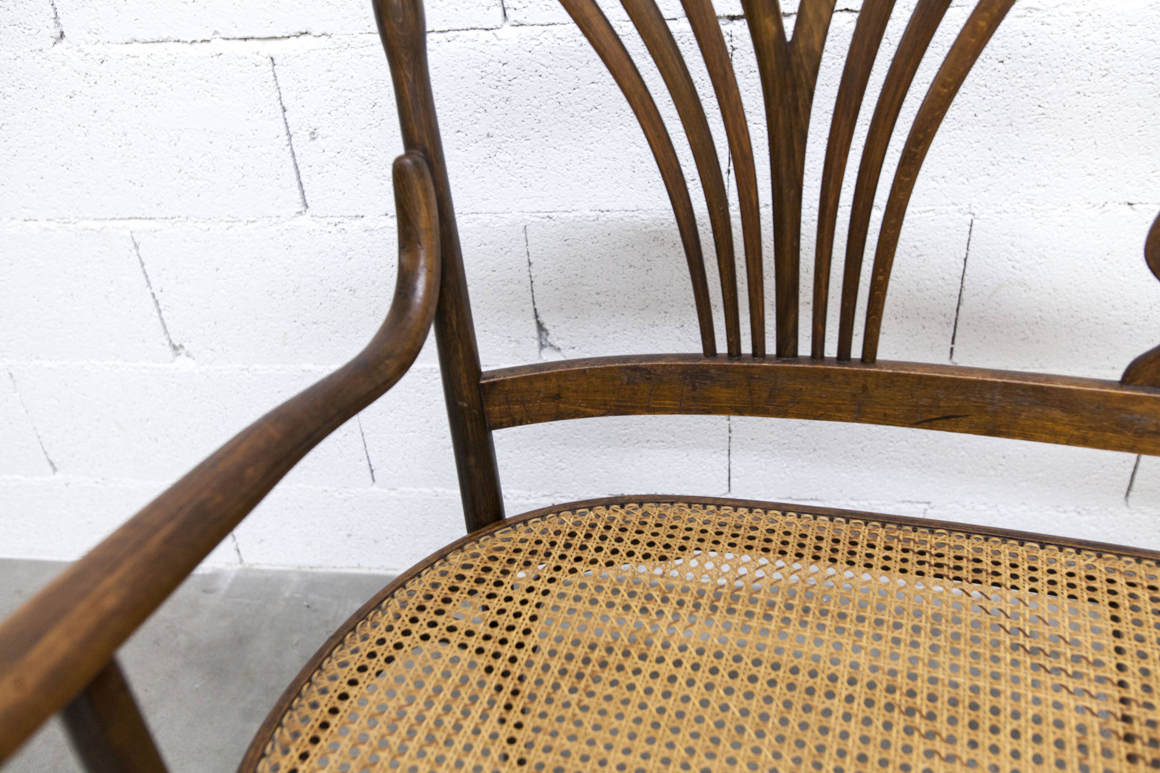 Fischel bench 1930 curved wood artisanal cane handmade