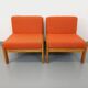 Set of 2 vintage Baumann armchairs in orange fabric and wood from the 80s
