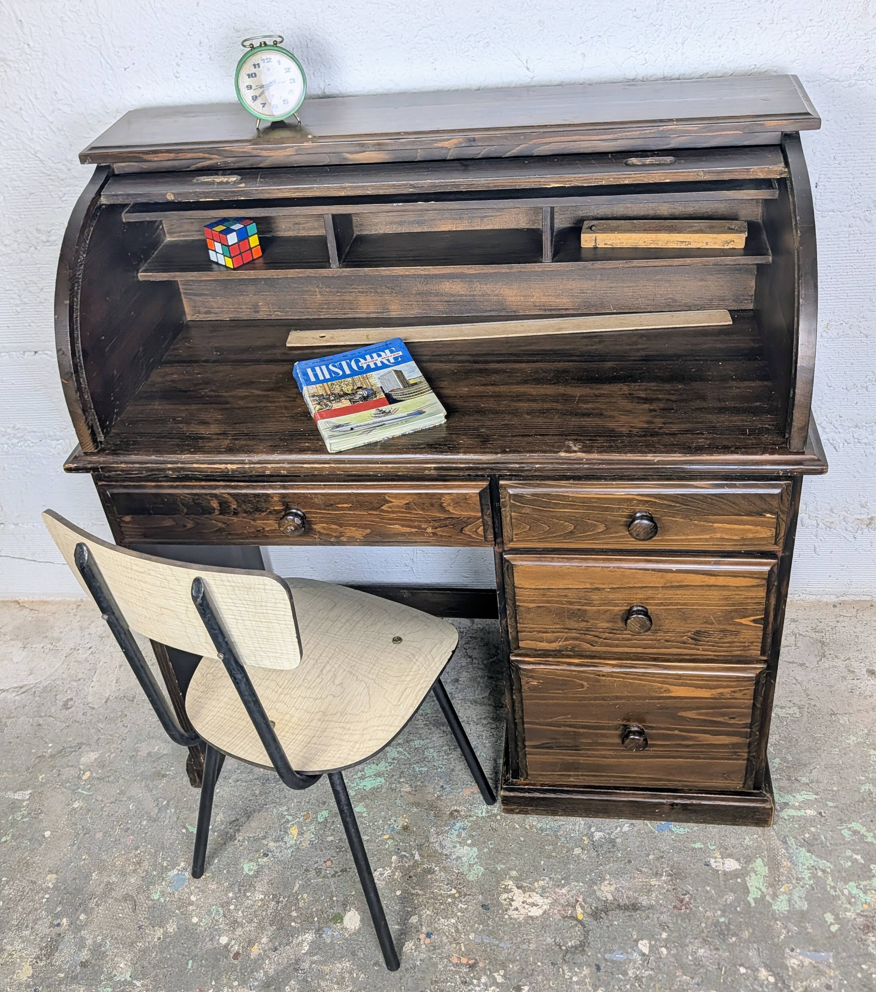 Bureau à cylindre en bois vintage