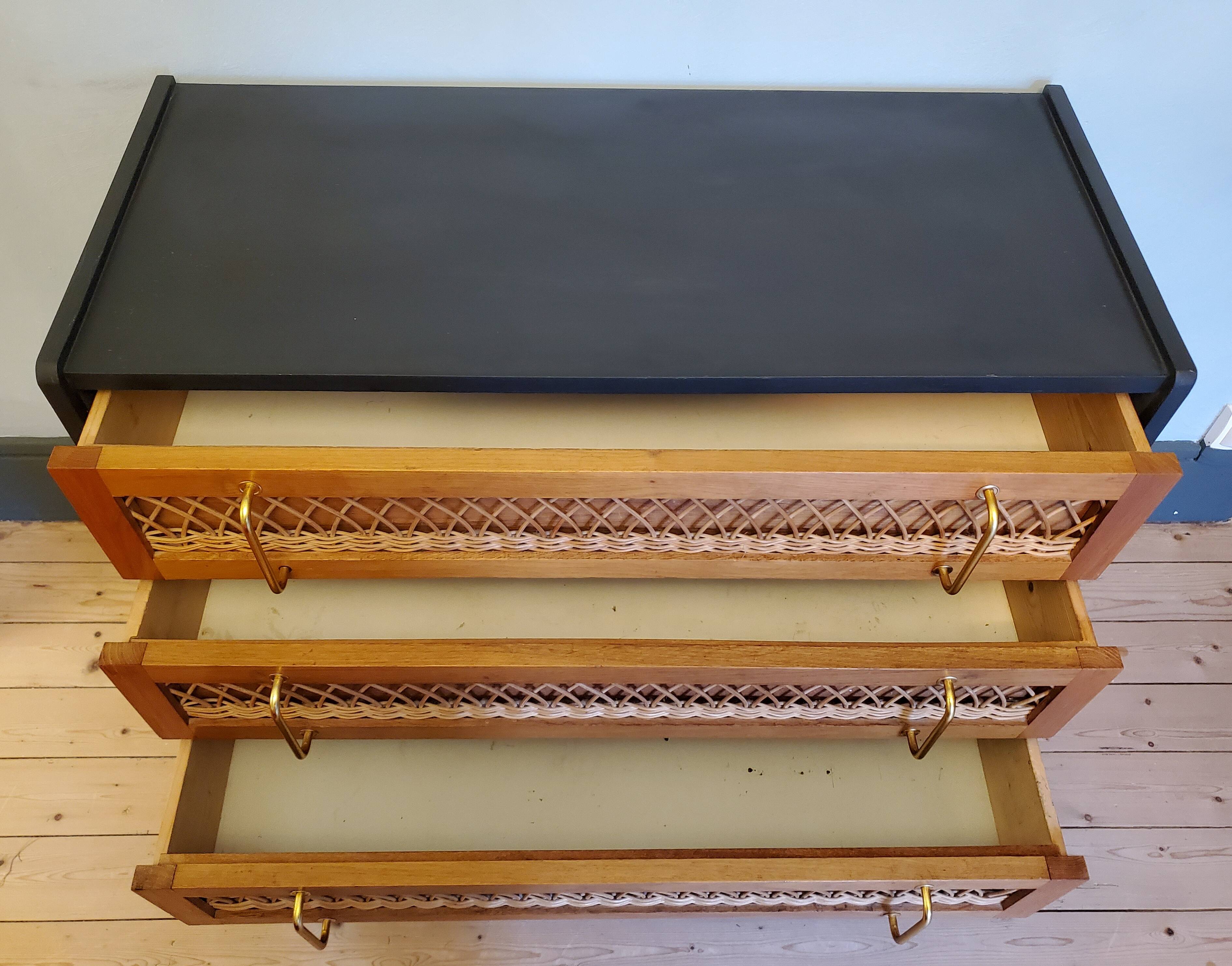 60's wood and rattan dresser