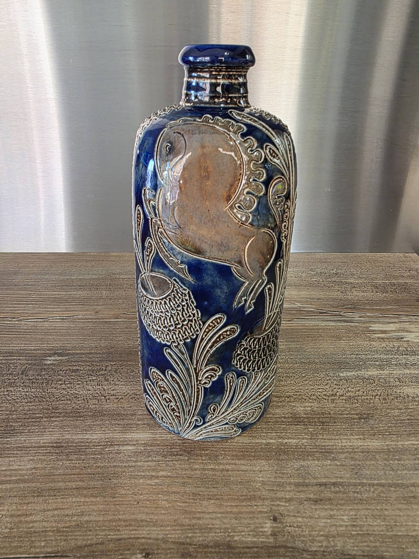 Cobalt blue vintage salt-glazed stoneware soliflore vase West Germany