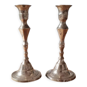 Pair of gilded brass candle holders
