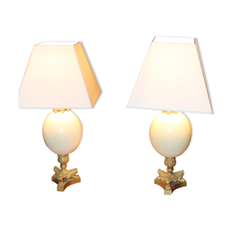 Pair of lamps, real ostrich eggs