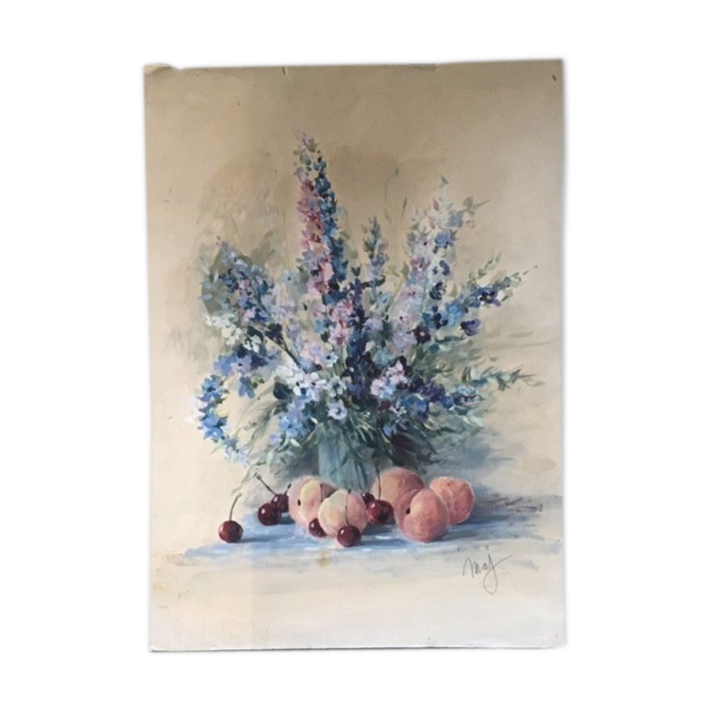 Painting bouquet of flowers and fruits