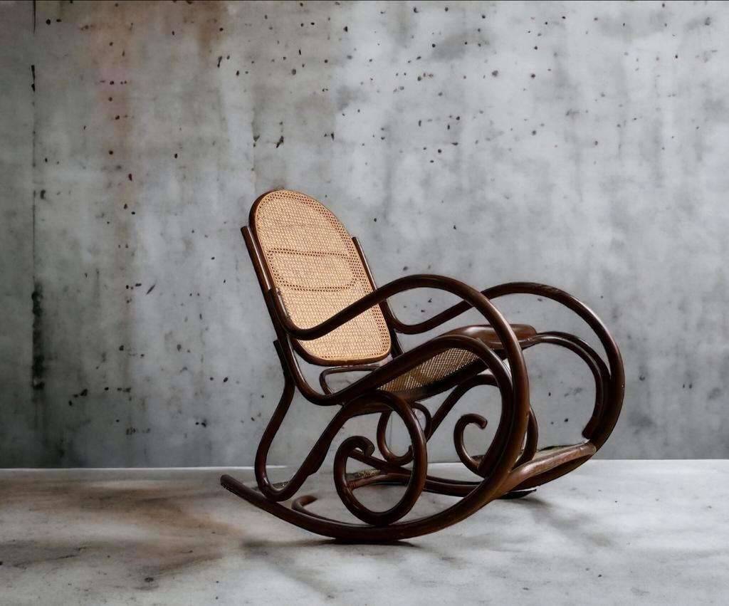 Fauteuil à bascule vintage en rotin