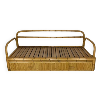 Sofa bed 3 places vintage bamboo