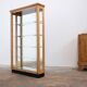 Blonde walnut display cabinet with sliding glass doors – 20th century